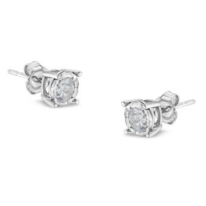 .925 Sterling Silver 1/2 Carat Near less Round Diamond Miracle-Set Stud Earrings